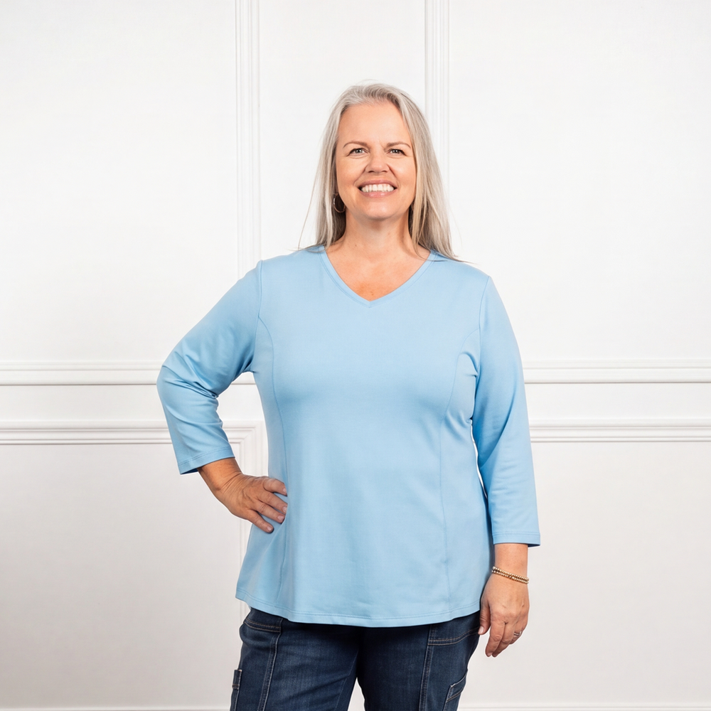 Anti-Muffin-Top Flowy Top in Sky Blue