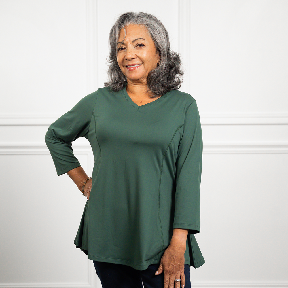 Anti-Muffin-Top Flowy Top in Hunter Green