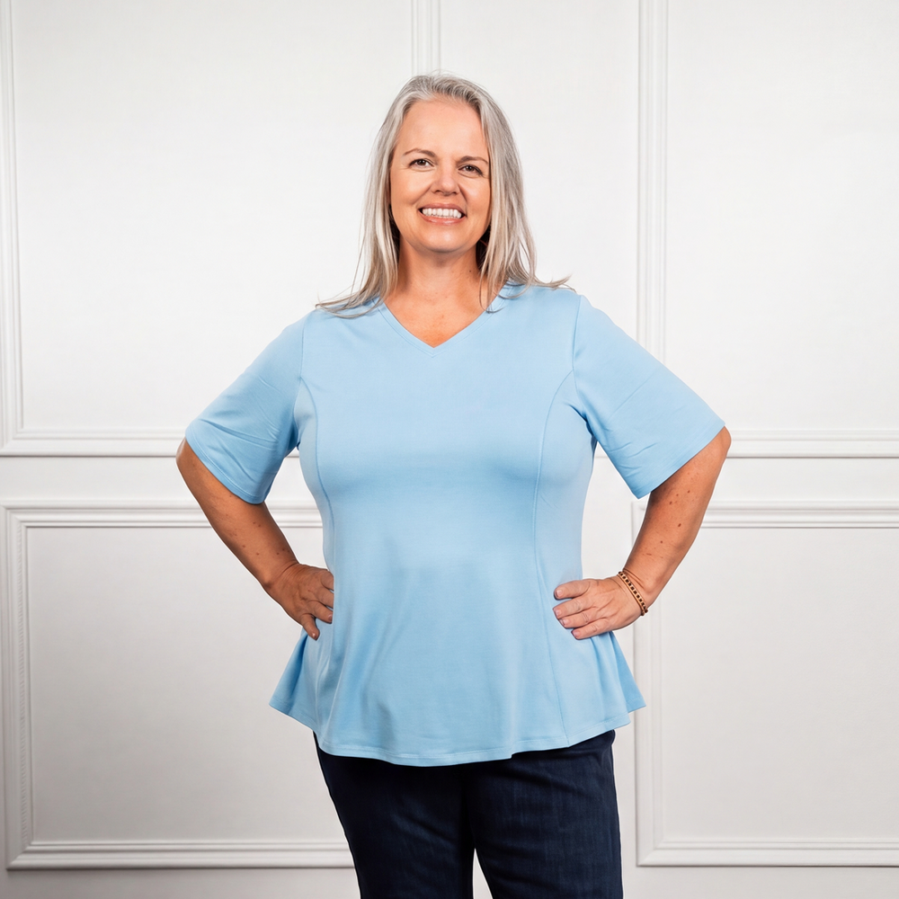 Anti-Muffin-Top Flowy Top in Sky Blue