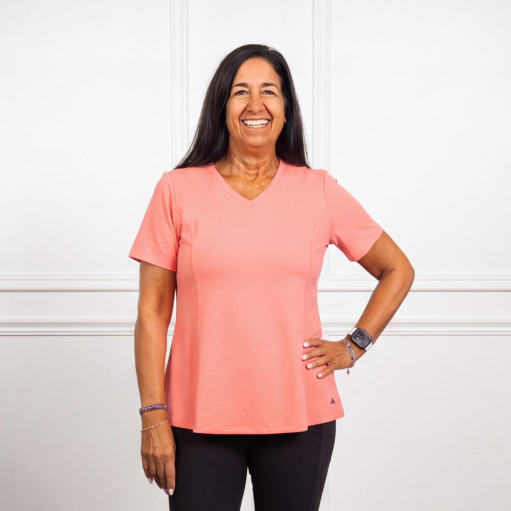 Anti-Muffin-Top Flowy Top in Sugar Coral