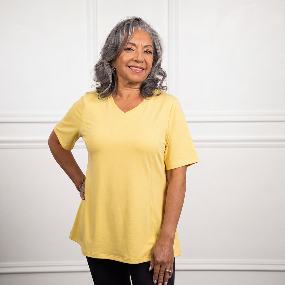 Anti-Muffin-Top Flowy Top in Sunflower Yellow