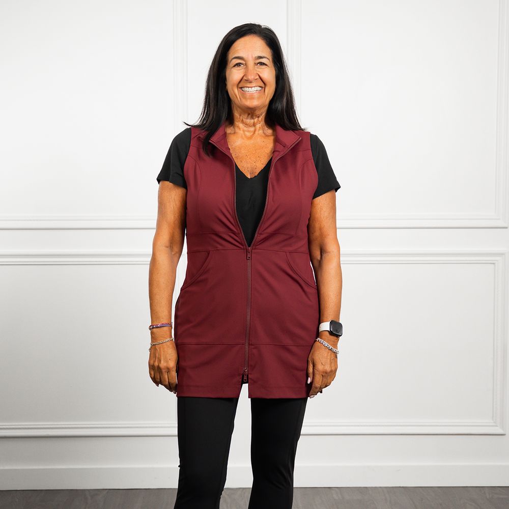 Carefree Long Vest in Maroon
