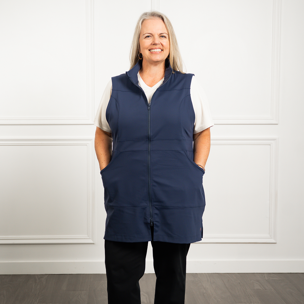Carefree Long Vest in Navy