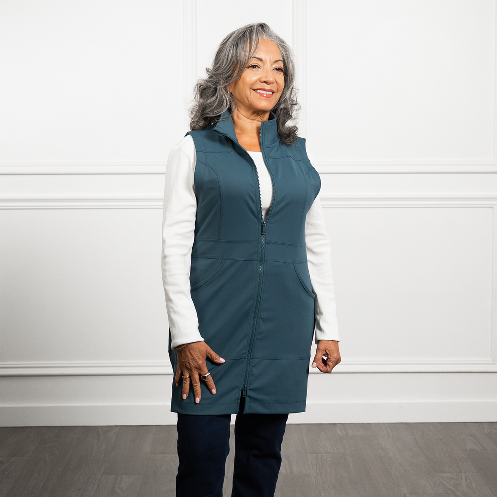 Carefree Long Vest in Sea Blend Blue