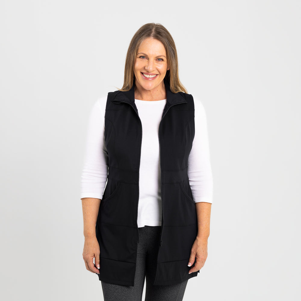 Carefree Long Vest in Black Noir