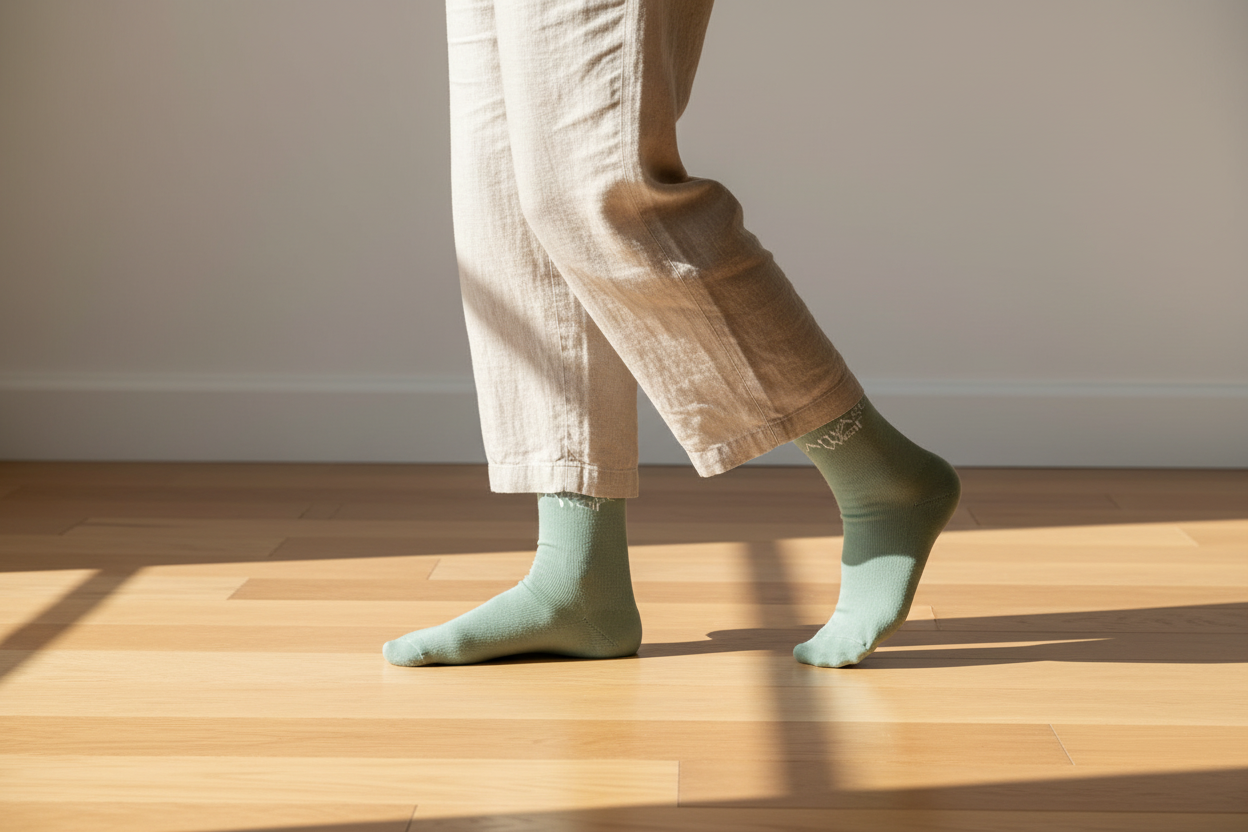 Walking shot of compression socks