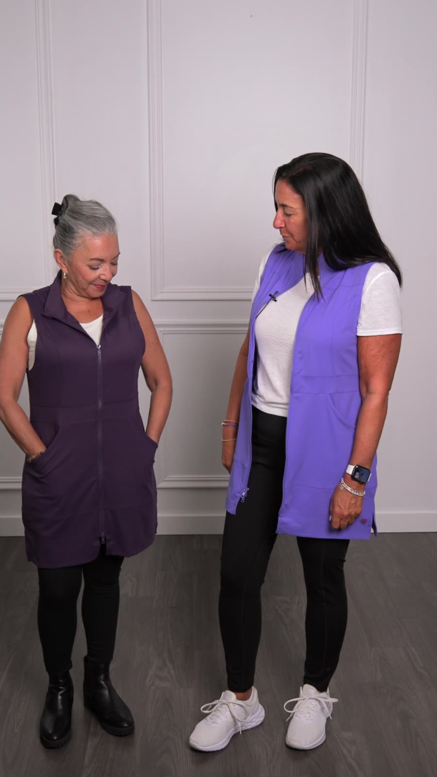 Two women wearing the Carefree Long Vest